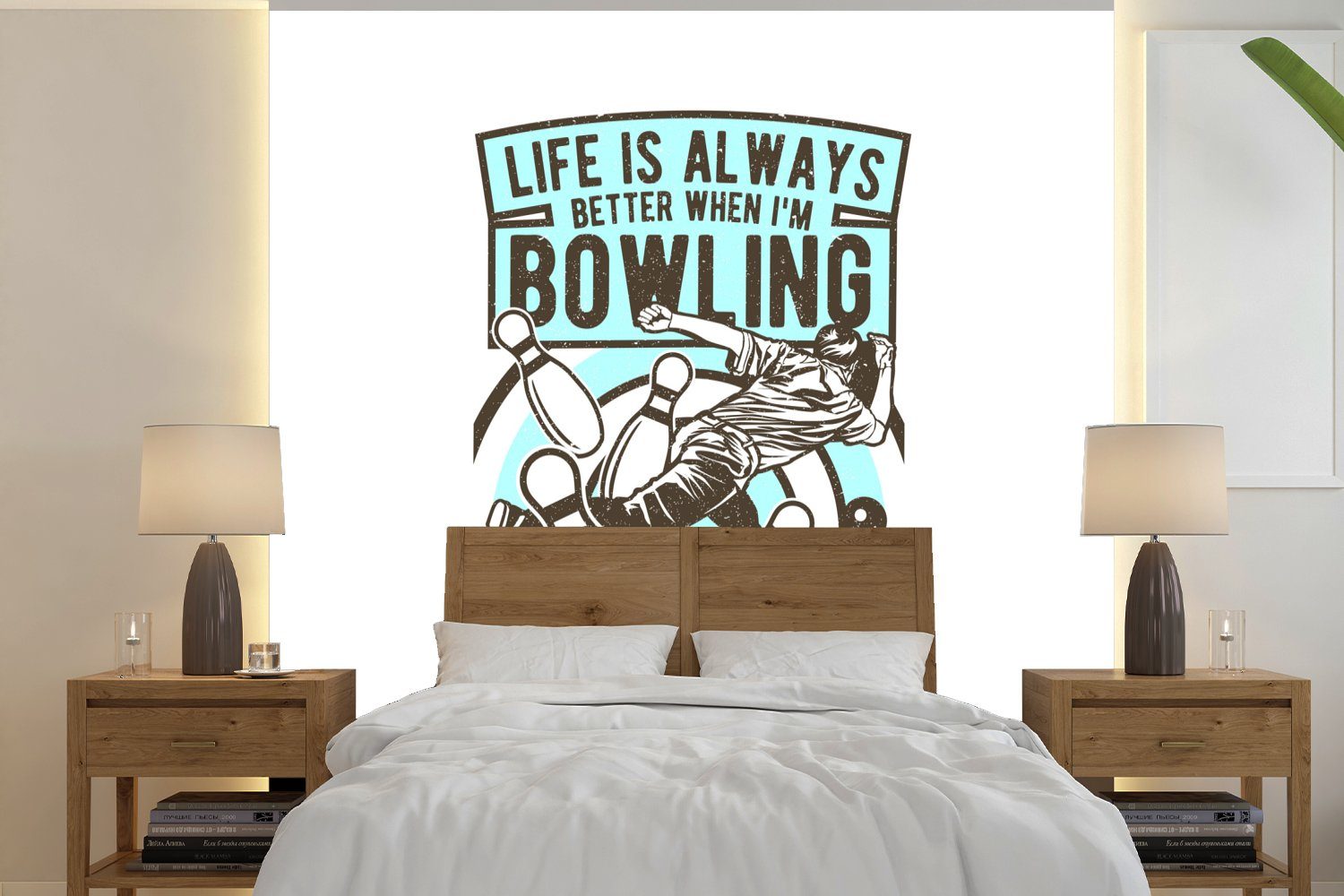 MuchoWow Fototapete Bowling - Zitate - Jahrgang, Matt, bedruckt, (5 St), Vinyl Tapete für Wohnzimmer oder Schlafzimmer, Wandtapete