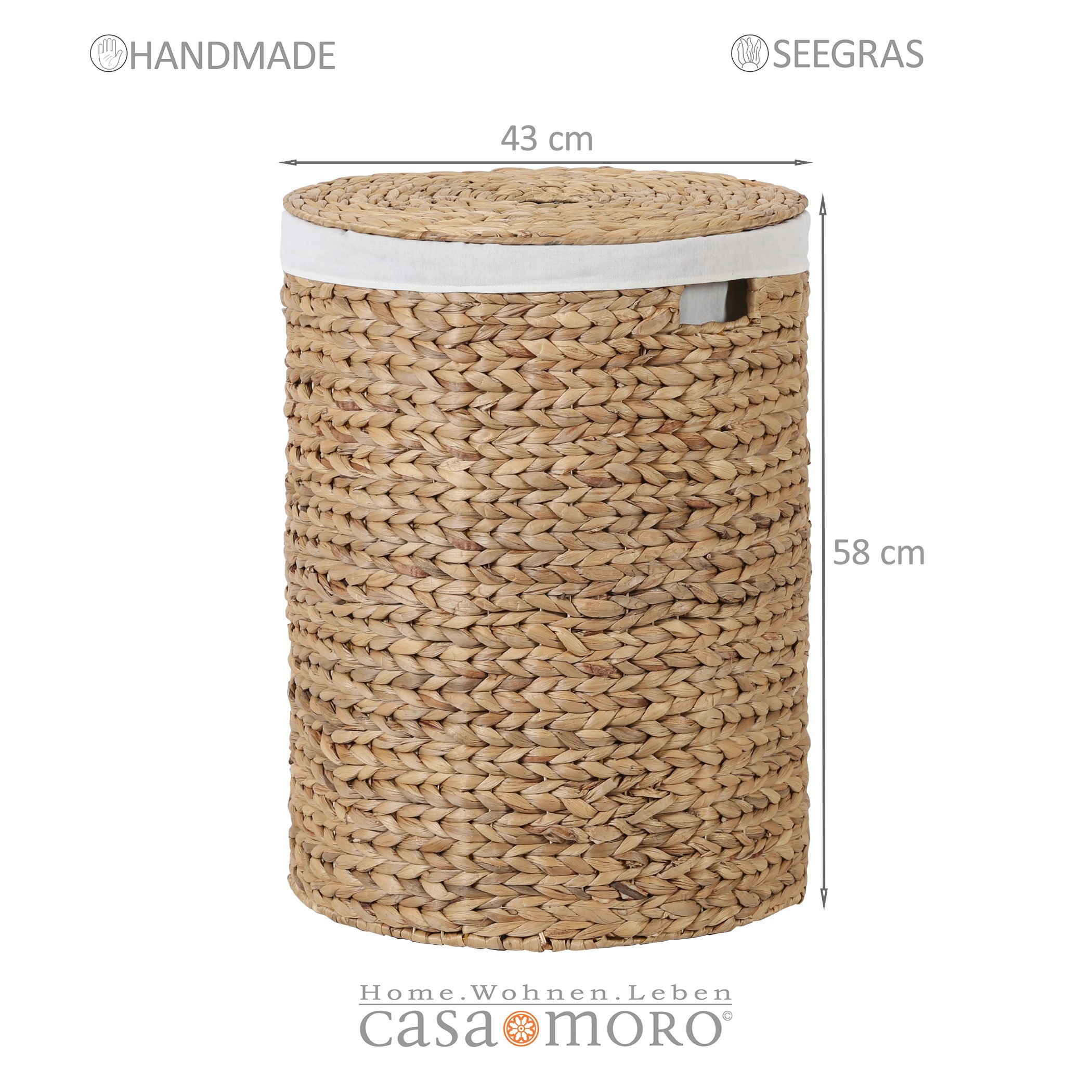 Casa Moro Wäschekorb Aufbewahrungskorb 85L rund mit Deckel & Wäschesack (Bo günstig online kaufen