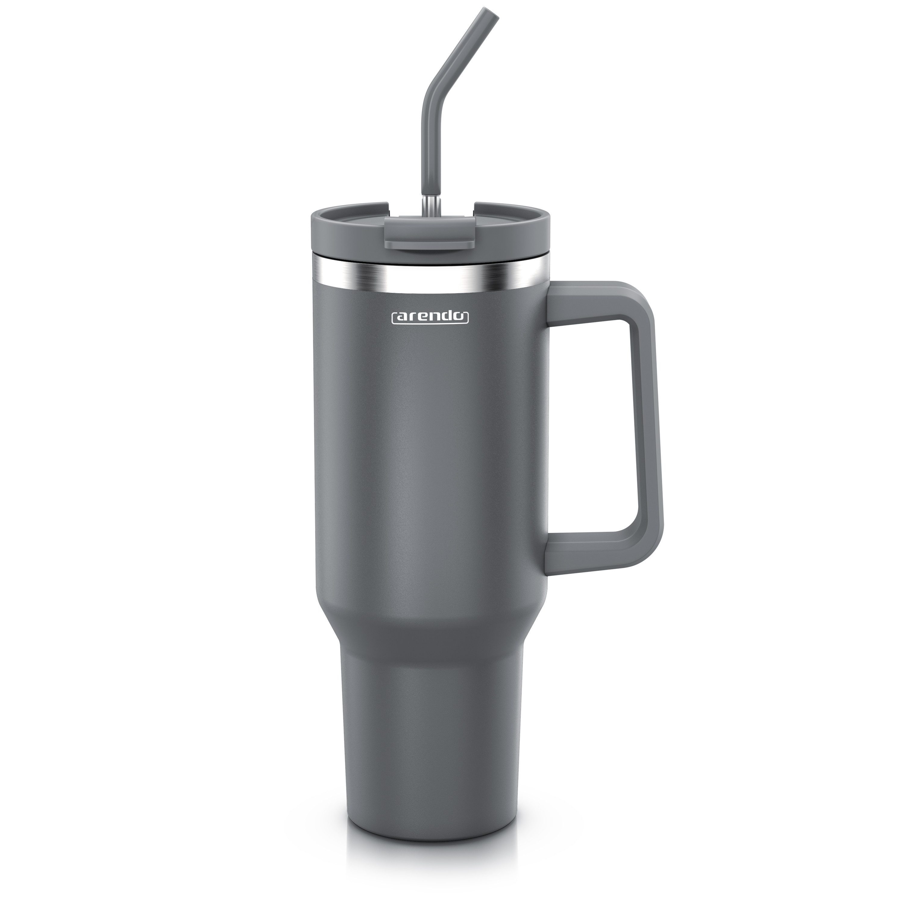 Arendo Thermobecher Tumbler 1200 ml, Becher mit Deckel, Henkel und Strohhalm, Thermal Mug, 4-tlg., Edelstahl, doppelwandig, Vakuumgehäuse aus Edelstahl, luftdichter Verschluss