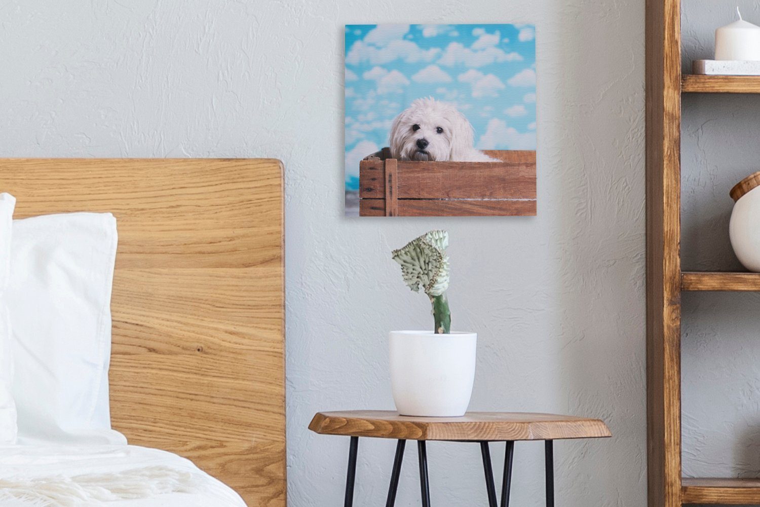 OneMillionCanvasses® Leinwandbild Malteser Hund für einer Bilder Holzkiste, Leinwand (1 Schlafzimmer in Wohnzimmer St)