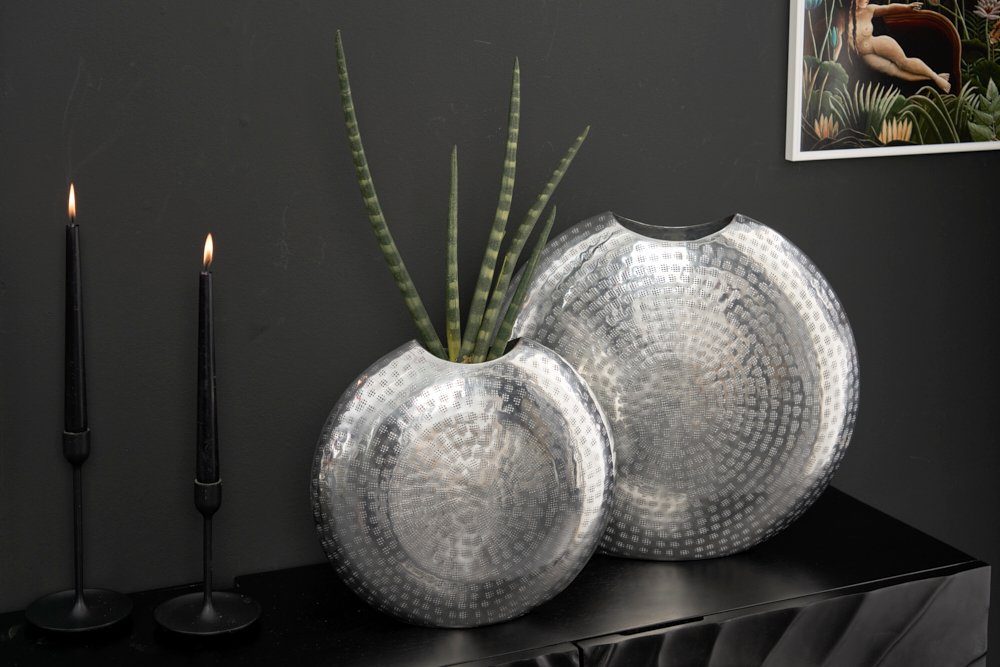 · (Set, · ORIENTAL Hammerschlag riess-ambiente · silber Metall Design Tischvase 2 Blumen St), Deko 44cm