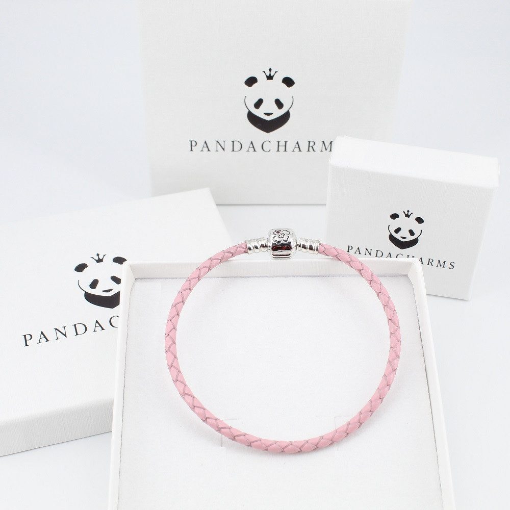 PANDACHARMS Lederarmband Rosa Leder Charm Armband, Länge 19cm mit Silber Ve günstig online kaufen