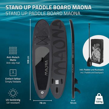 ECD Germany SUP-Board Aufblasbares Stand Up Paddle Board Maona Surfboard, Schwarz 308x78x10cm PVC bis 120kg Pumpe Tragetasche Zubehör
