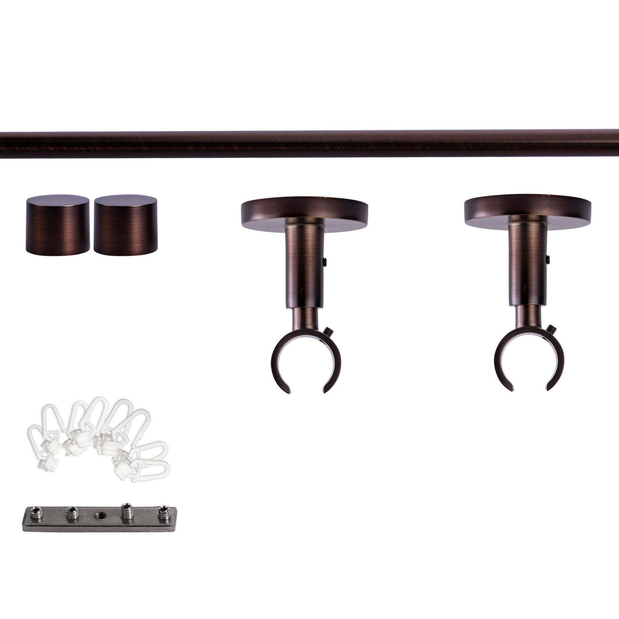 Victoria M. Gardinenstange Set Innenlauf, 160 cm, rot-bronze, Kappe, Gleiter, Ø 19 mm, 1-läufig, mit Bohren, verschraubt, Aluminium, Innenlauf-System, individuell konfigurierbar, Komplettset