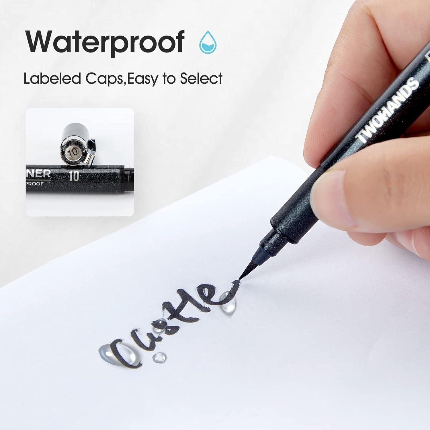 TWOHANDS Fineliner Schwarze Fineliner Stifte Set 12 Stück Wasserfest für Künstler Sketch