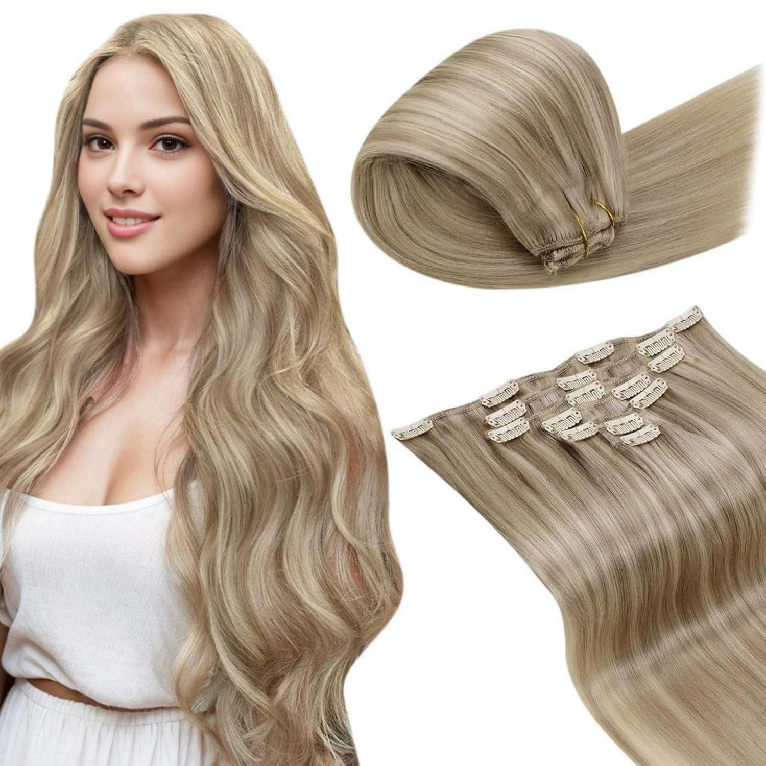 Echthaar-Extension Extensions Clip in Echthaar blond 55cm 55cm-7PCS-150G 4.1#16 22