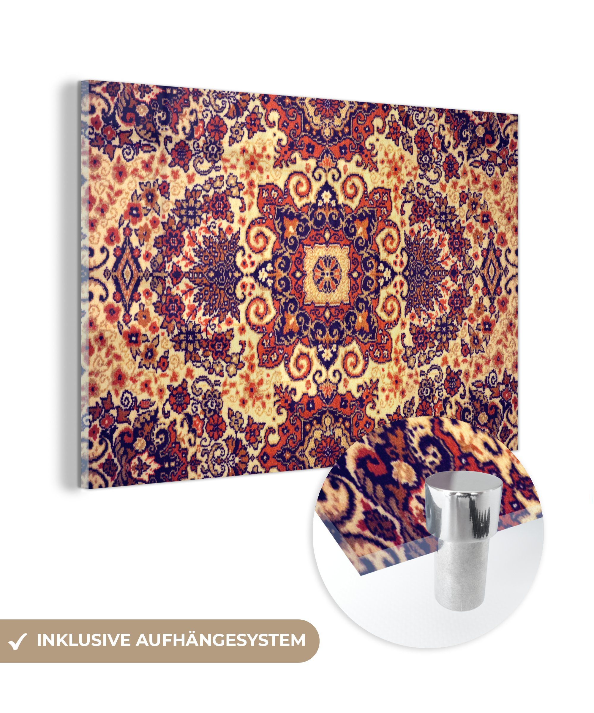 MuchoWow Acrylglasbild Teppich - Muster - Mandala - Gelb, (1 St), Acrylglasbilder Wohnzimmer & Schlafzimmer