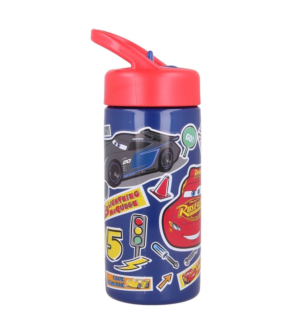 Disney Cars Trinkflasche Kinder Wasserflasche 410 ml mit Griff und Trinkhalm für unterwegs