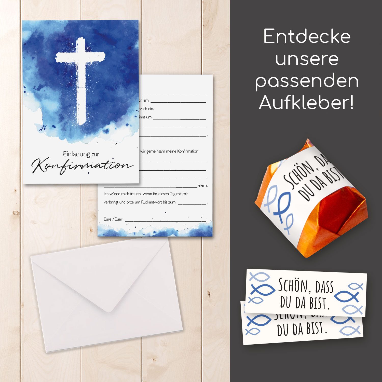 younikat Grußkarten 15 Einladungskarten Konfirmation DIN A6 inkl. Umschlägen I dv1563 – Bild 5 von 5