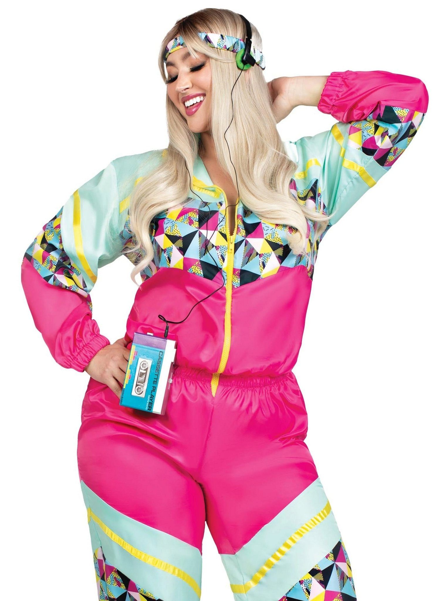 Leg Avenue Kostüm 80er Jahre XXL Trainingsanzug pink-türkis, Voll im Trend der 80er und 90er Jahre