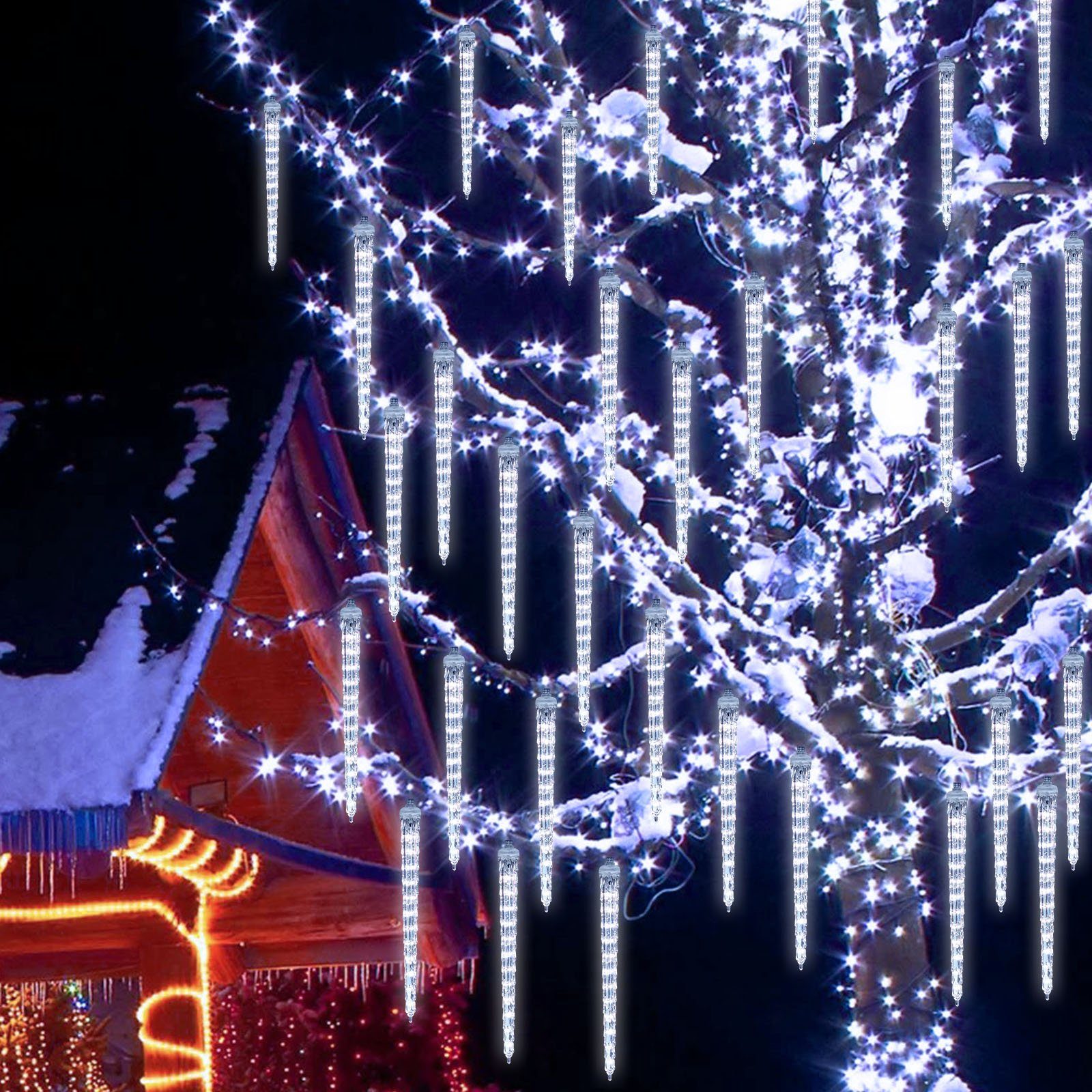 Sunicol LED-Lichtervorhang »3.5M LED Eiszapfen Lichterkette, Eis-Piton-Anhänger  Weihnachten«, 96-flammig, 8 Modi, wasserdicht