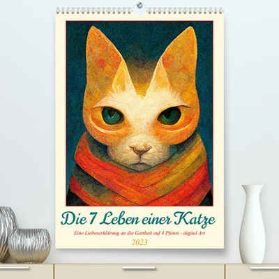 CALVENDO Wandkalender Die 7 Leben einer Katze (Premium, hochwertiger DIN A2 Wandkalender 2023, Kunstdruck in Hochglanz)