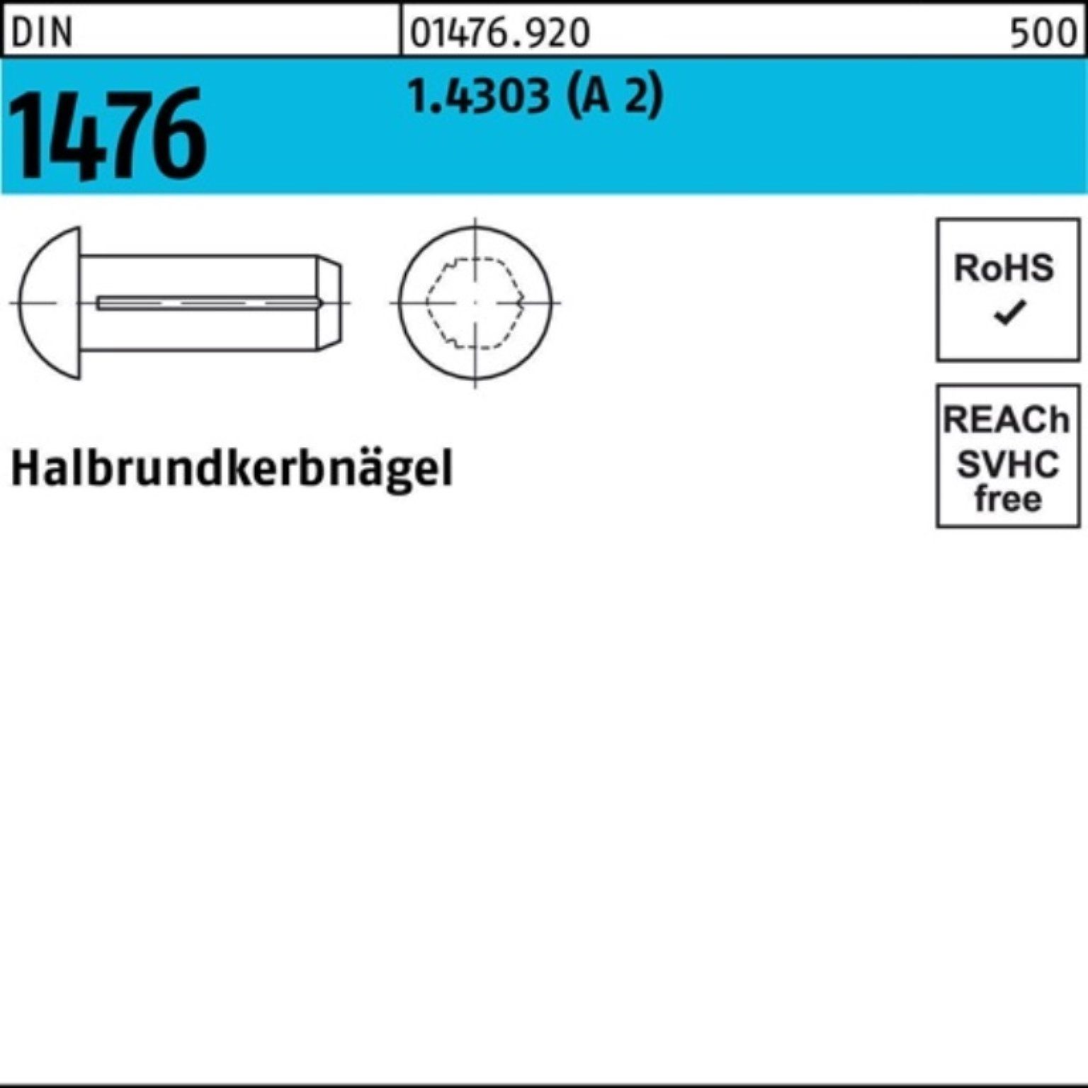 4 Nagel Stück 1476 DIN 2) Halbrundkerbnagel (A Pack Reyher 100 D 1.4303 100er 1,4x