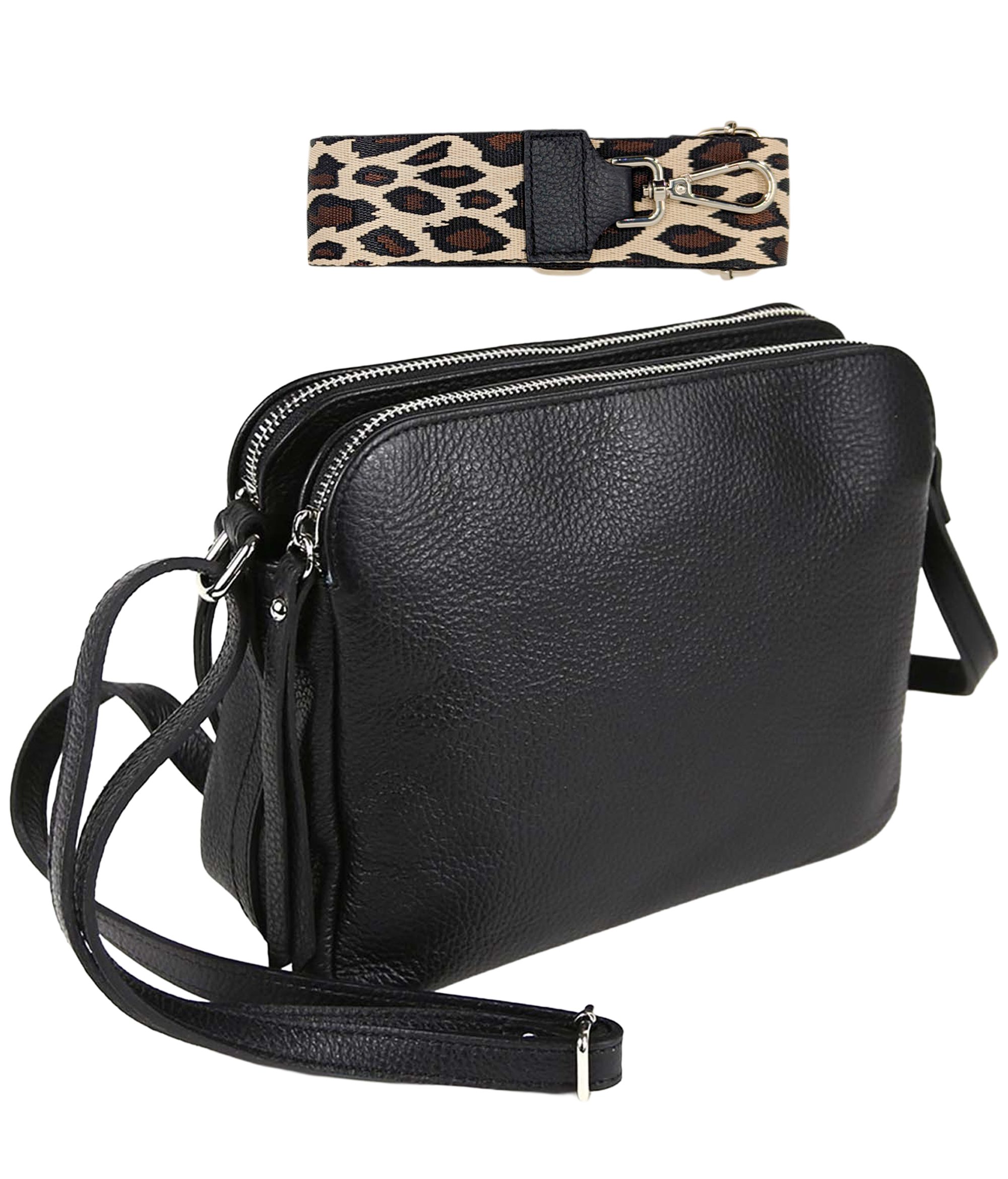 Schultertasche Umhängetasche mit 3 hauptfächer, Crossbody Tasche Damen Leder groß