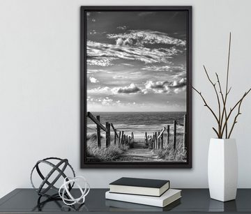 Pixxprint Leinwandbild Weg zum Strand am Meer, Wanddekoration (1 St), Leinwandbild fertig bespannt, in einem Schattenfugen-Bilderrahmen gefasst, inkl. Zackenaufhänger