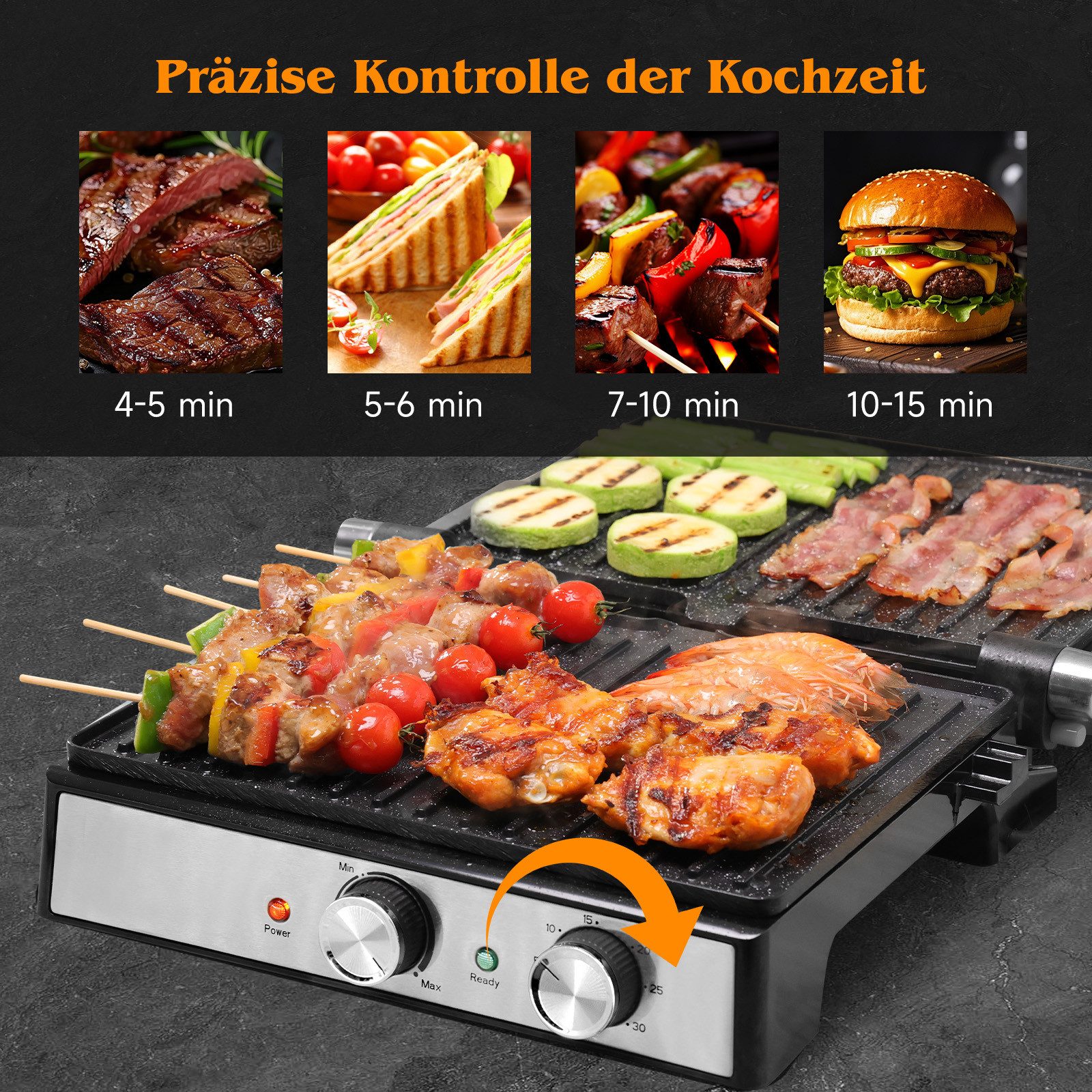 Aigostar Paninigrill Kontaktgrill XXL, Sandwichmaker und Panini Grill, Temperaturkontrolle, 2000,00 W, Antihaftbeschichtung, 180° klappbar, Fettauffangschale, 190–230 °C