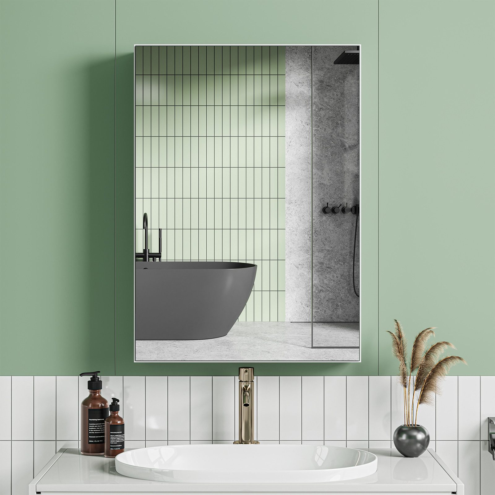 Dripex Spiegelschrank Badezimmerschrank mit Spiegel Badschrank mit verstellbarem Einlegeboden