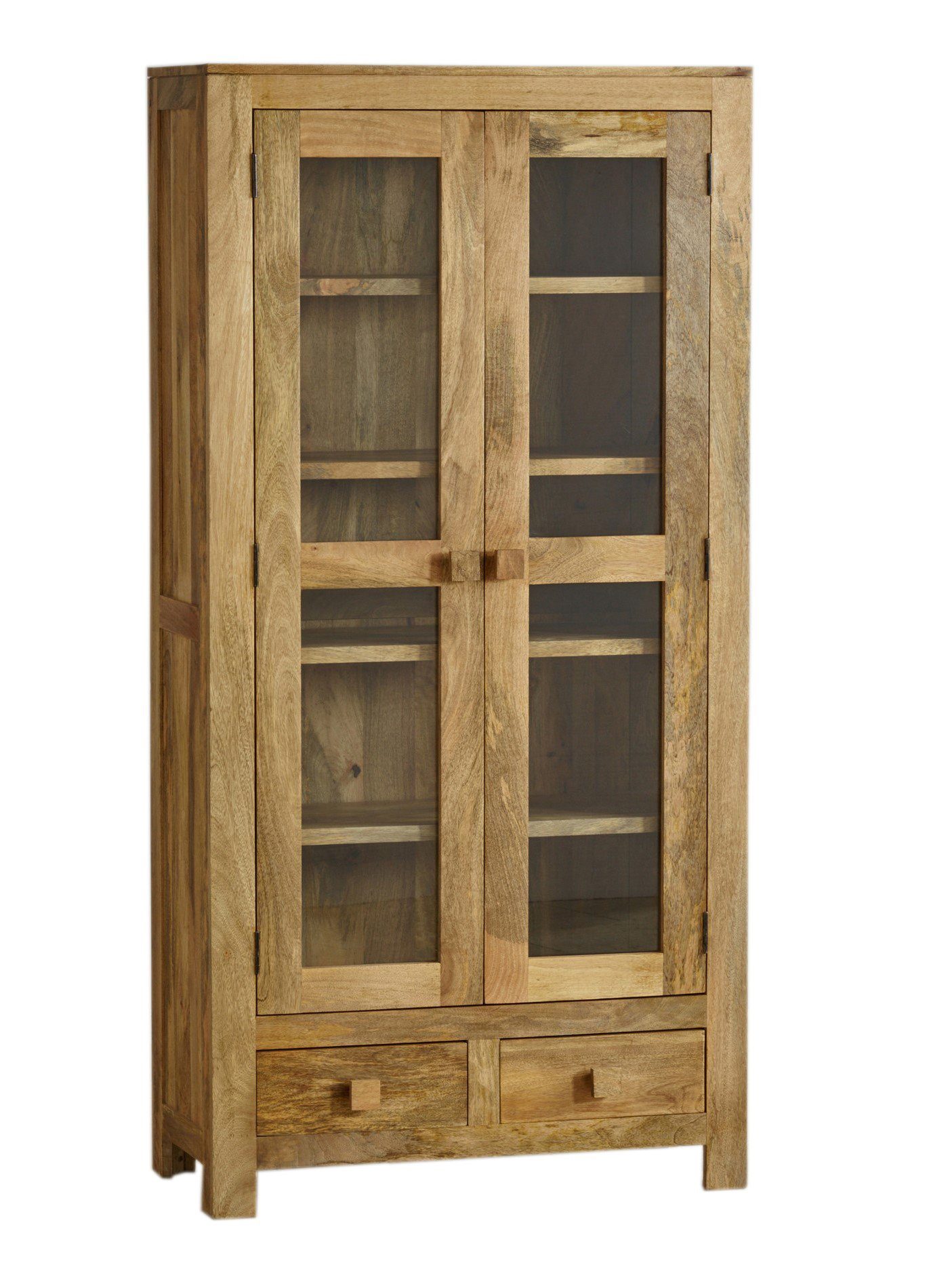 Indischesmoebelhausde Esstisch Vitrine Hina 100x180x45 aus Mangoholz, Nachhaltig und einzigartig gefertigter Stauraum