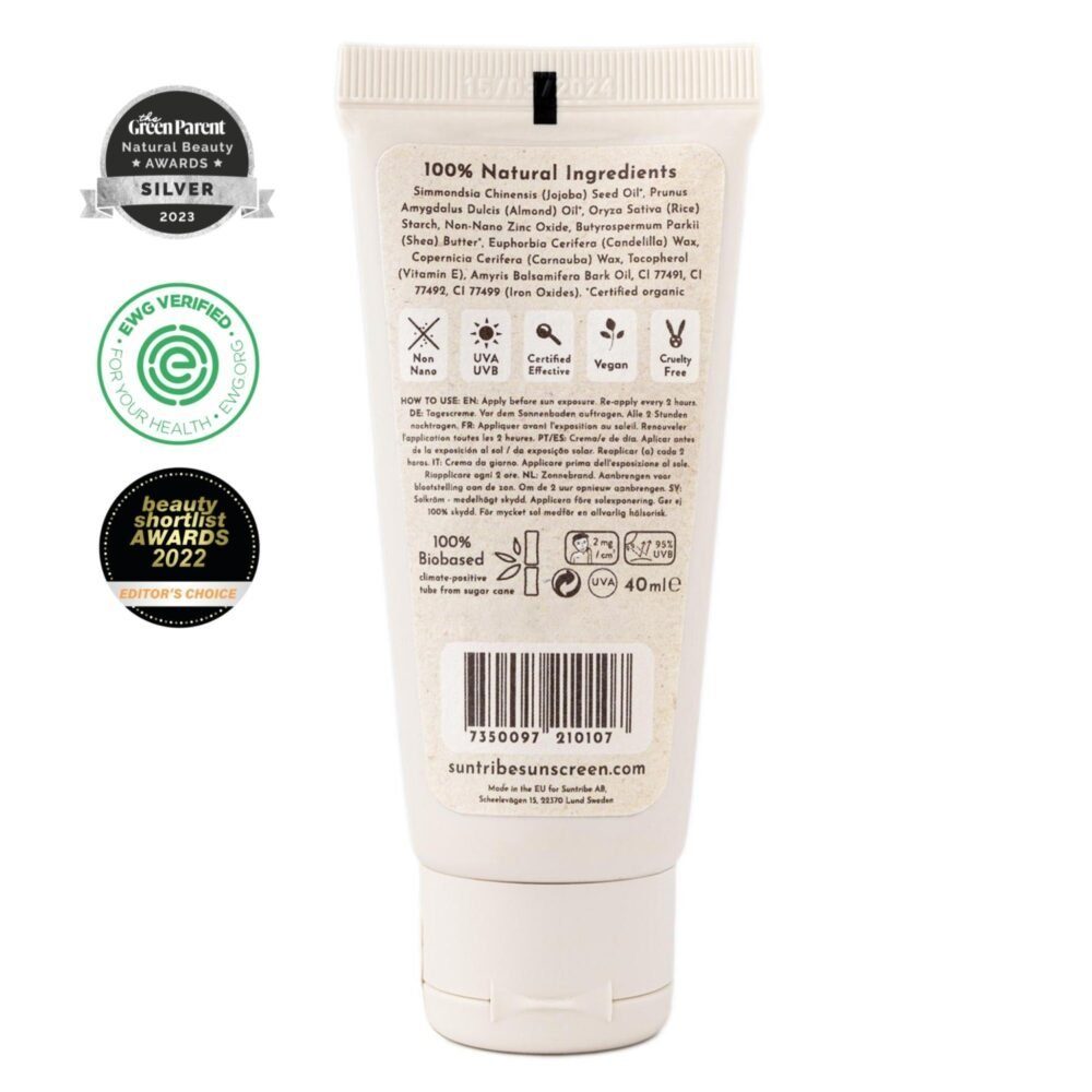 Suntribe Tagescreme BIO Mineralisch LSF 20 Tube 40 ml - Tagescreme Mandel & Jojoba getönt, leicht getönt, passt sich dem Hautton an