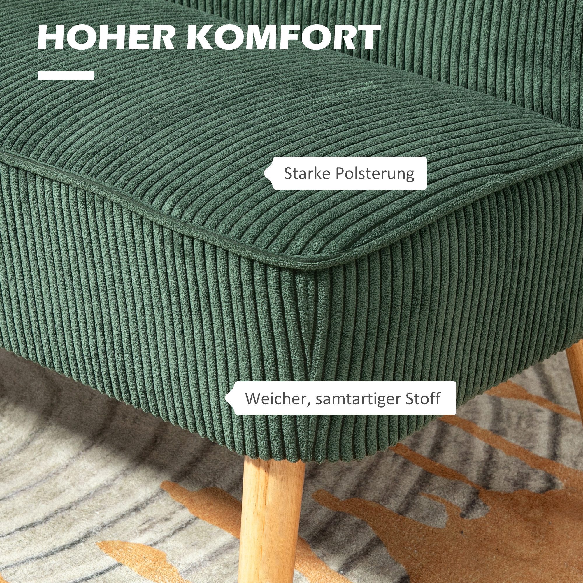 HOMCOM 2-Sitzer Sofa Loveseat mit Leinen-Optik für Schlafzimmer 117x56,5x77cm, Doppelsofa 1 Teile, für Wohnzimmer, Schlafzimmer, 117 x 56,5 x 77 cm, Grün – Bild 4 von 5