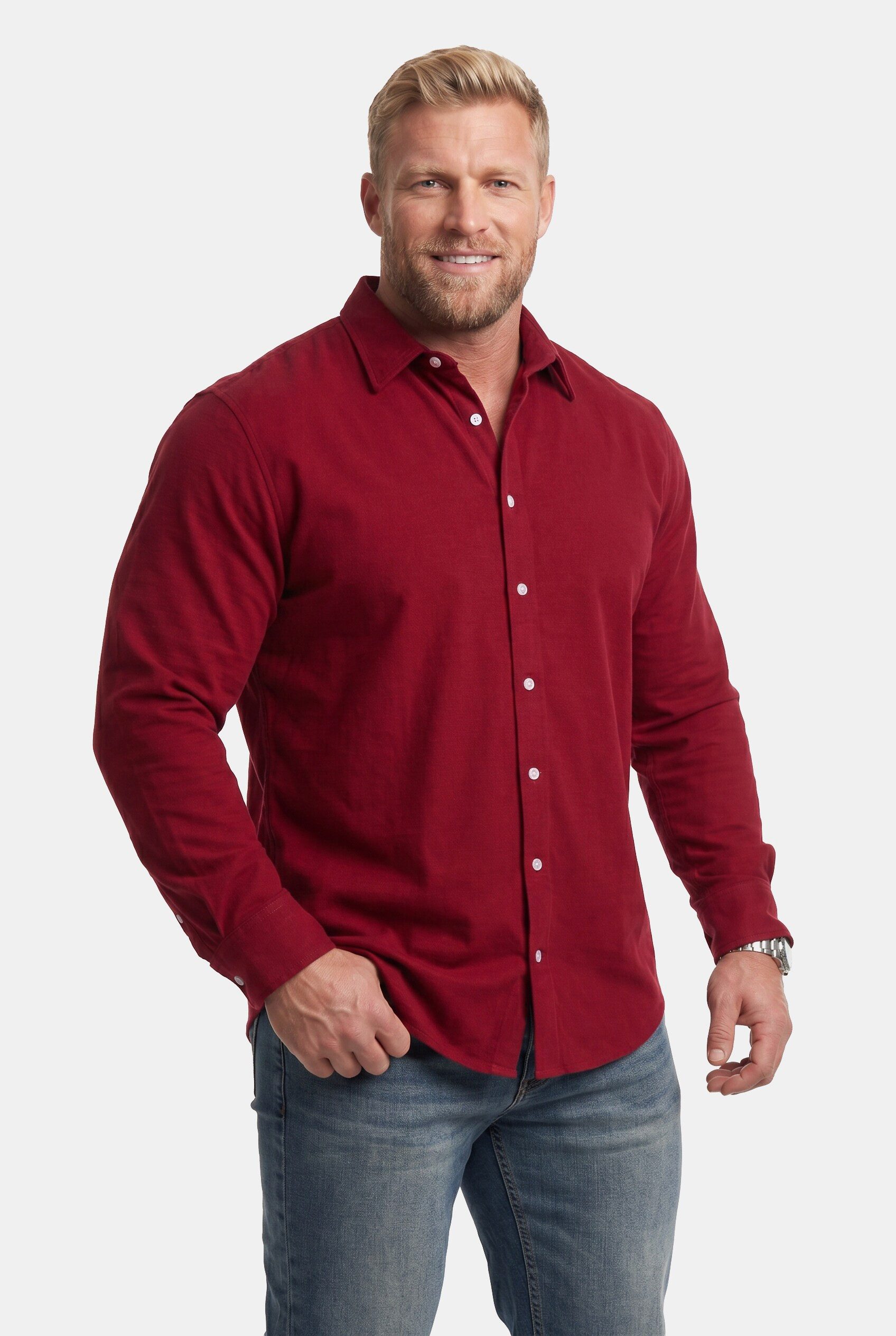 Men Plus Businesshemd Jerseyhemd Langarm Kentkragen Modern Fit bis 8 XL