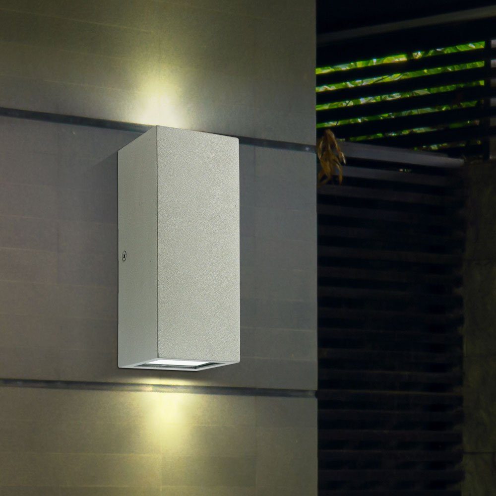 etc-shop Außen-Wandleuchte, LED-Leuchtmittel fest verbaut, Warmweiß, LED Edelstahl Außen Wand Leuchte Up & Down Fassaden Strahler