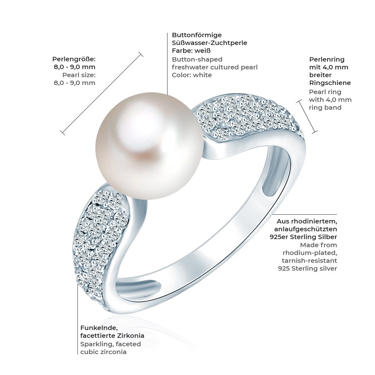 Süßwasser-Zuchtperle Perlenring Pearls silber, mit Valero