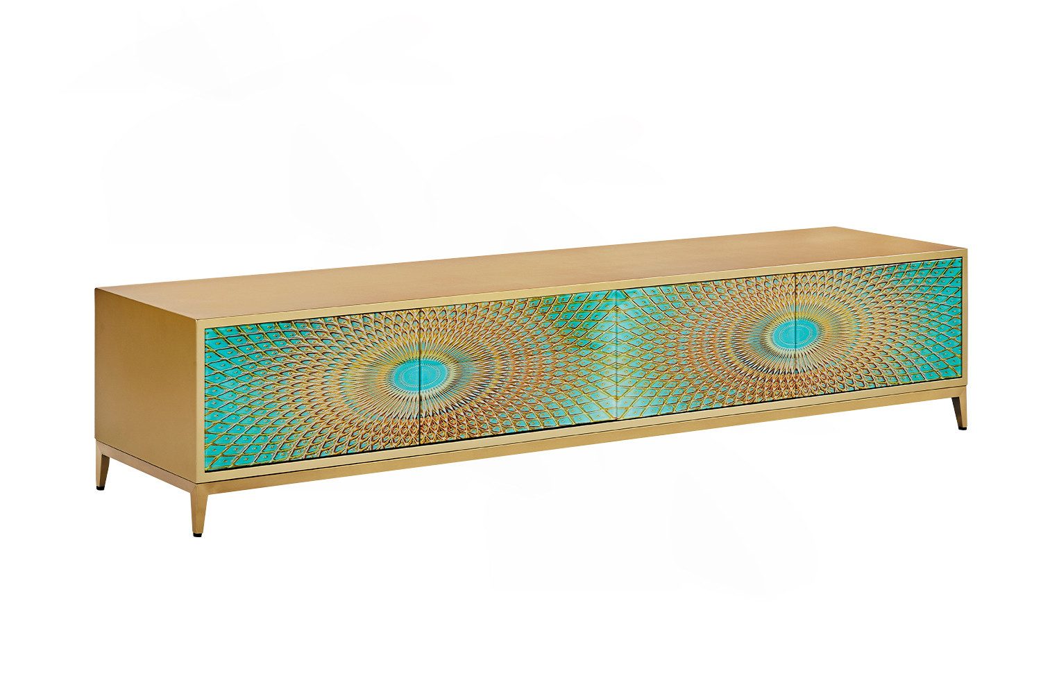 KAWOLA TV-Board, TV-Board 4 Türen Glas grün/gold 200/42/40 cm (B/H/T)