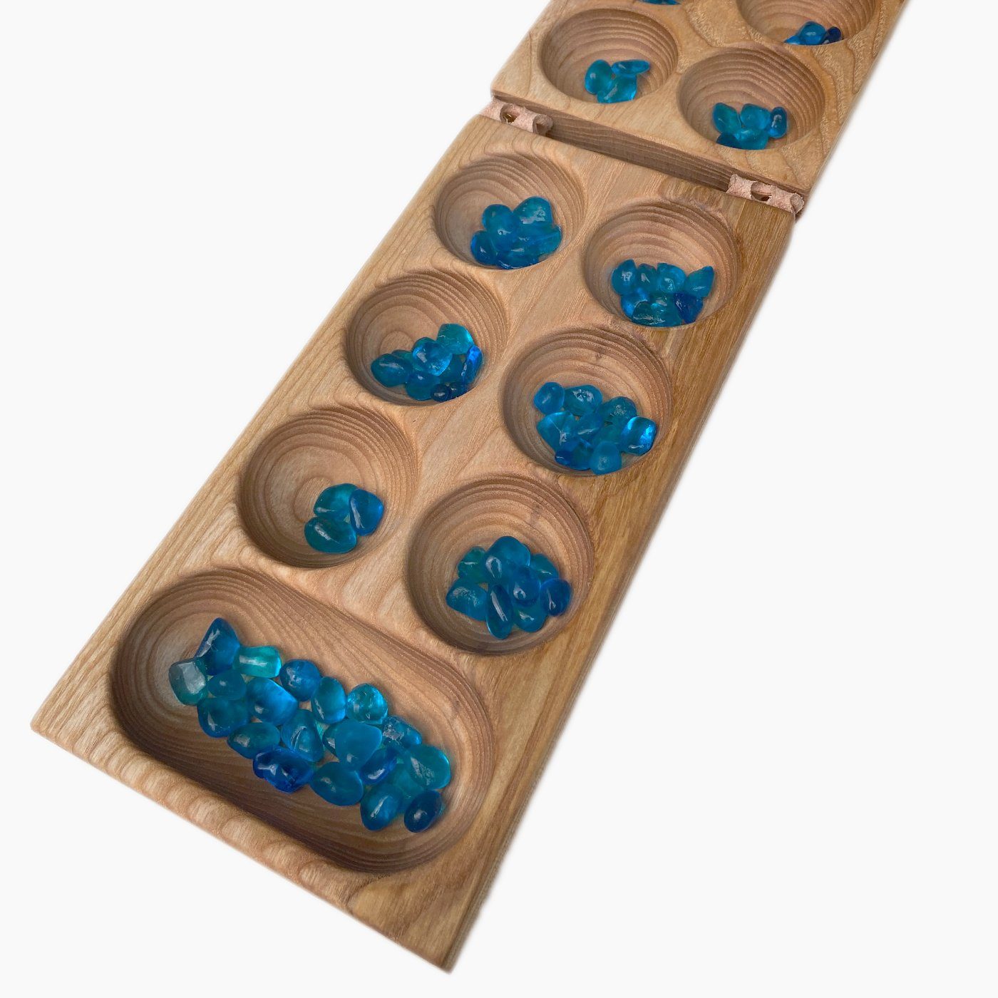 Madera Spielzeuge Spielesammlung Kalaha klappbar mit 80 Glassteinchen, Kalaha, besonders große Mulden