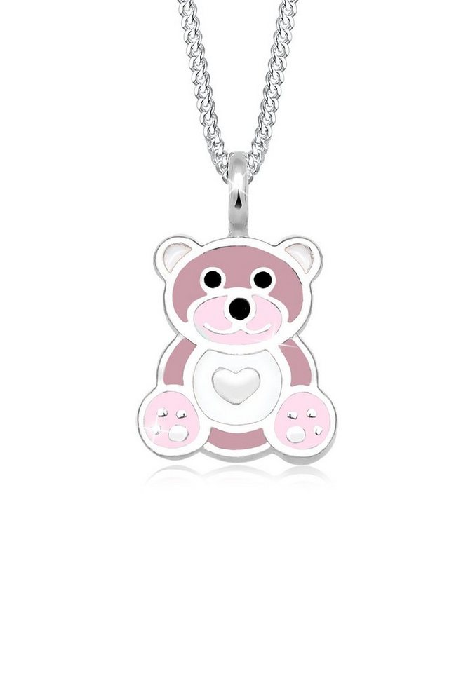 Elli Kette mit Anhänger Kinder Teddybär Herz Emaille 925 Silber, Bär