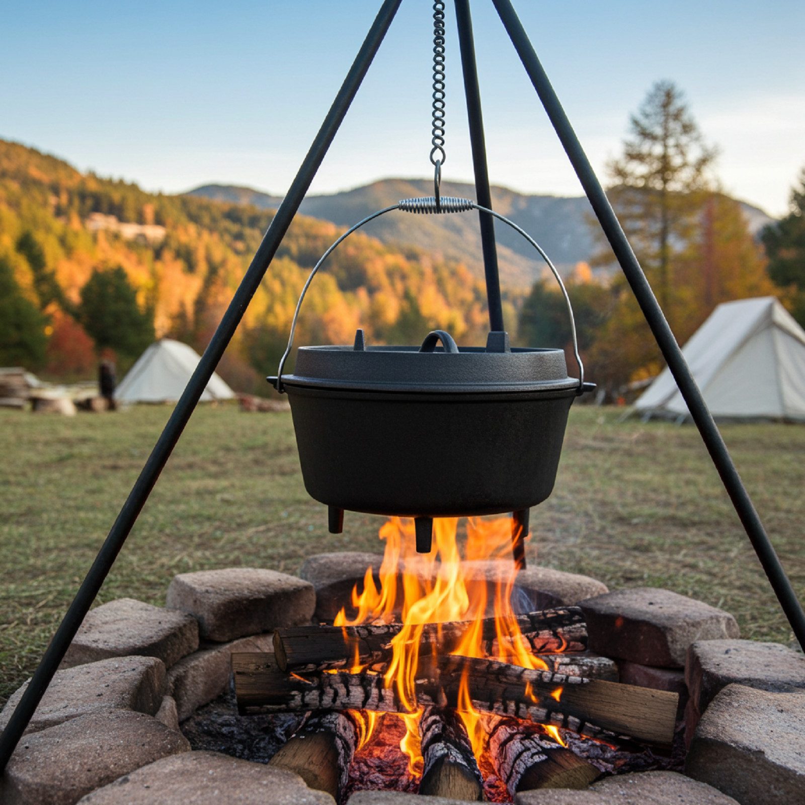 QLS Feuertopf aus Gusseisen Dutch Oven 6L mit Deckelheber BBQ, Gusseisen, Robust, massiv & beständig, praktisch & sicher, natürlich & gesund