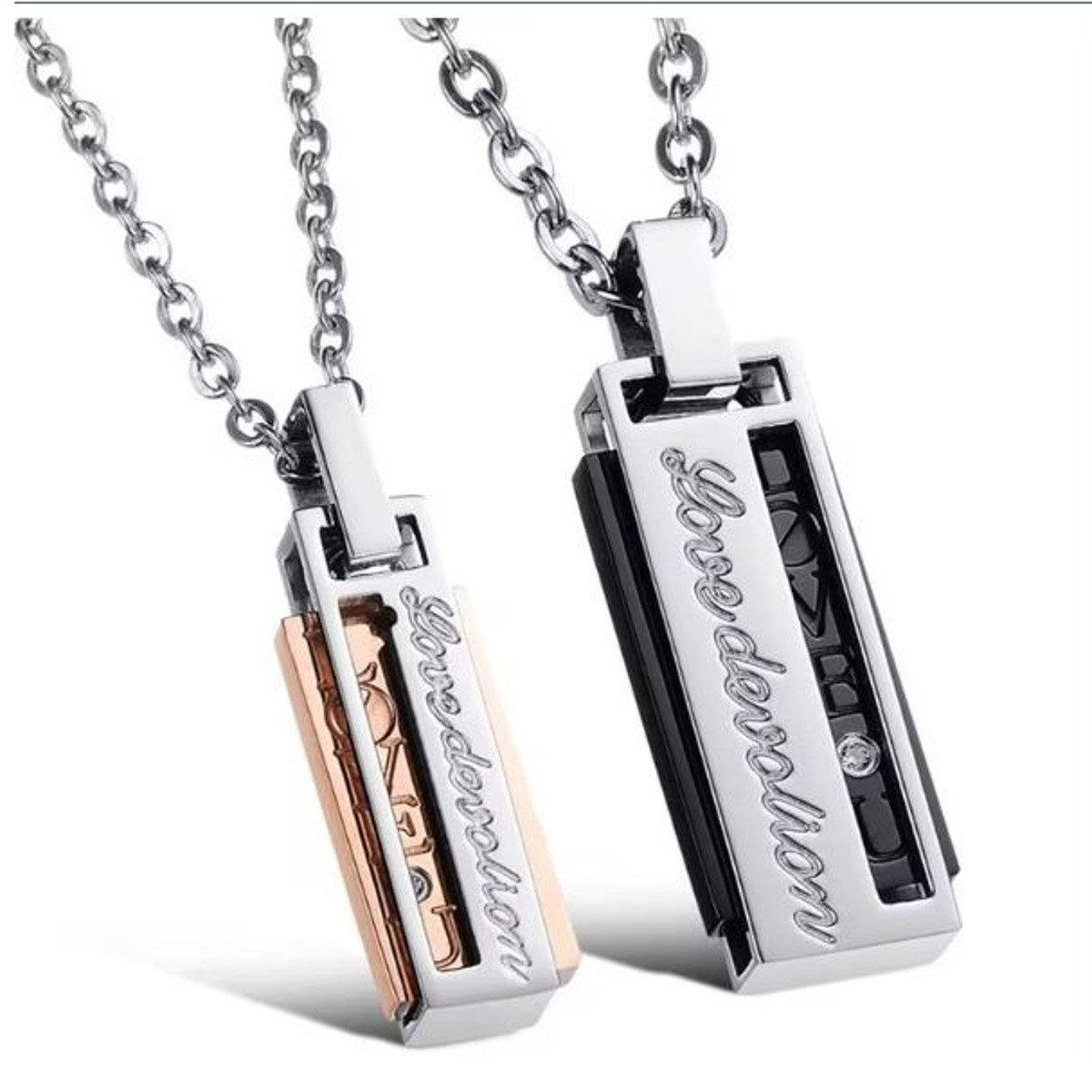 KARMA Freundschaftskette Partnerketten schwarz gold Silber Paarschmuck (Pärchenschmuck Valentinstag, 4-tlg., Liebesketten Verlobung Liebe Paar), Freundschaft Liebe Halsketten Herz silber schwarz