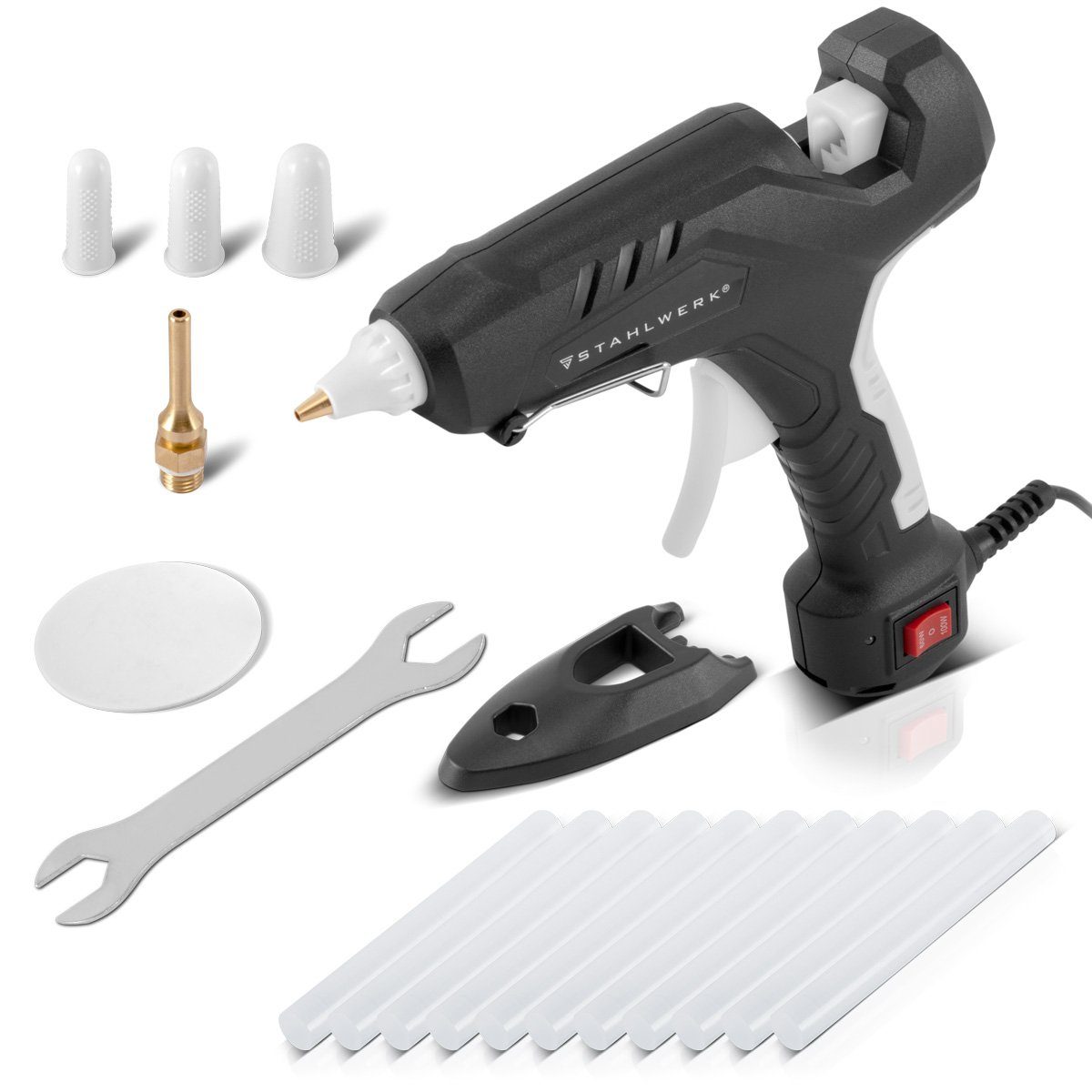 STAHLWERK Heißklebepistole Heißklebepistole HKP-100DT ST Profi-Klebepistole, (Set, 7 St., Vollausstattung), elektronisch geregeltes Heizelement.