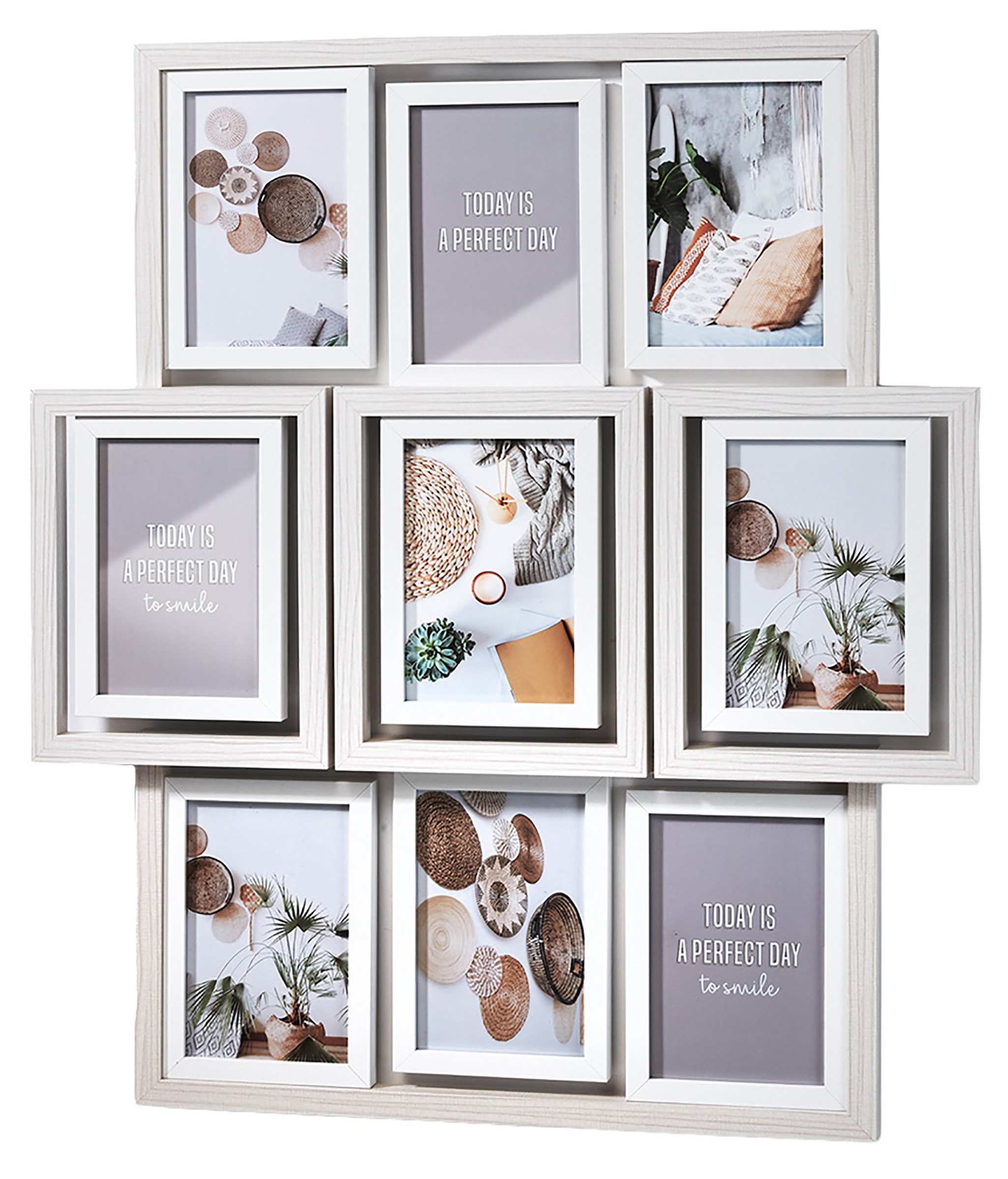 Kobolo Bilderrahmen Collage Fotorahmen CALMA aus Holz weiß beige für 9 Bilder - 51x59 cm Galerie, für 9 Bilder (1 St), Einzelstück