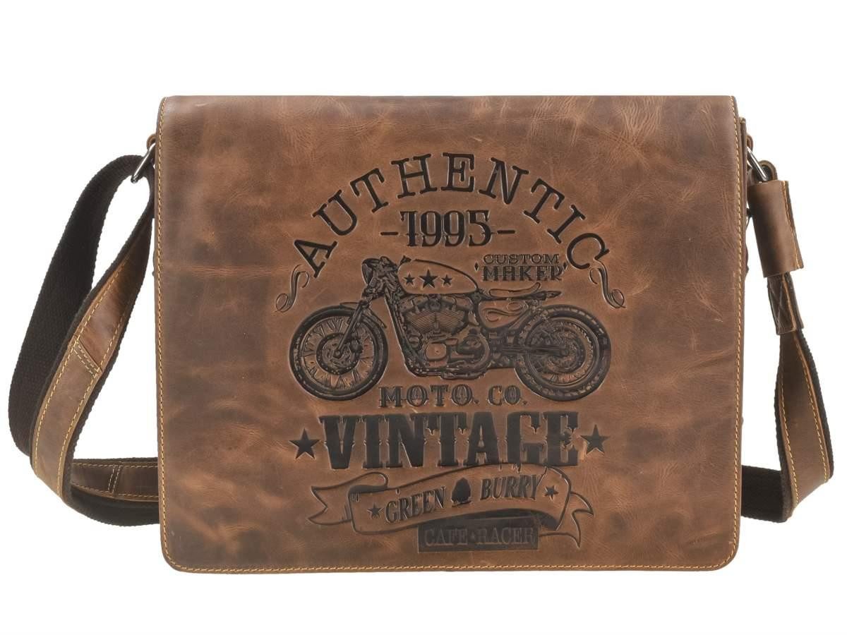 Greenburry Umhängetasche Cafe Racer, used Look, Schultertasche 34x28cm, mit CafeRacer Biker Prägung