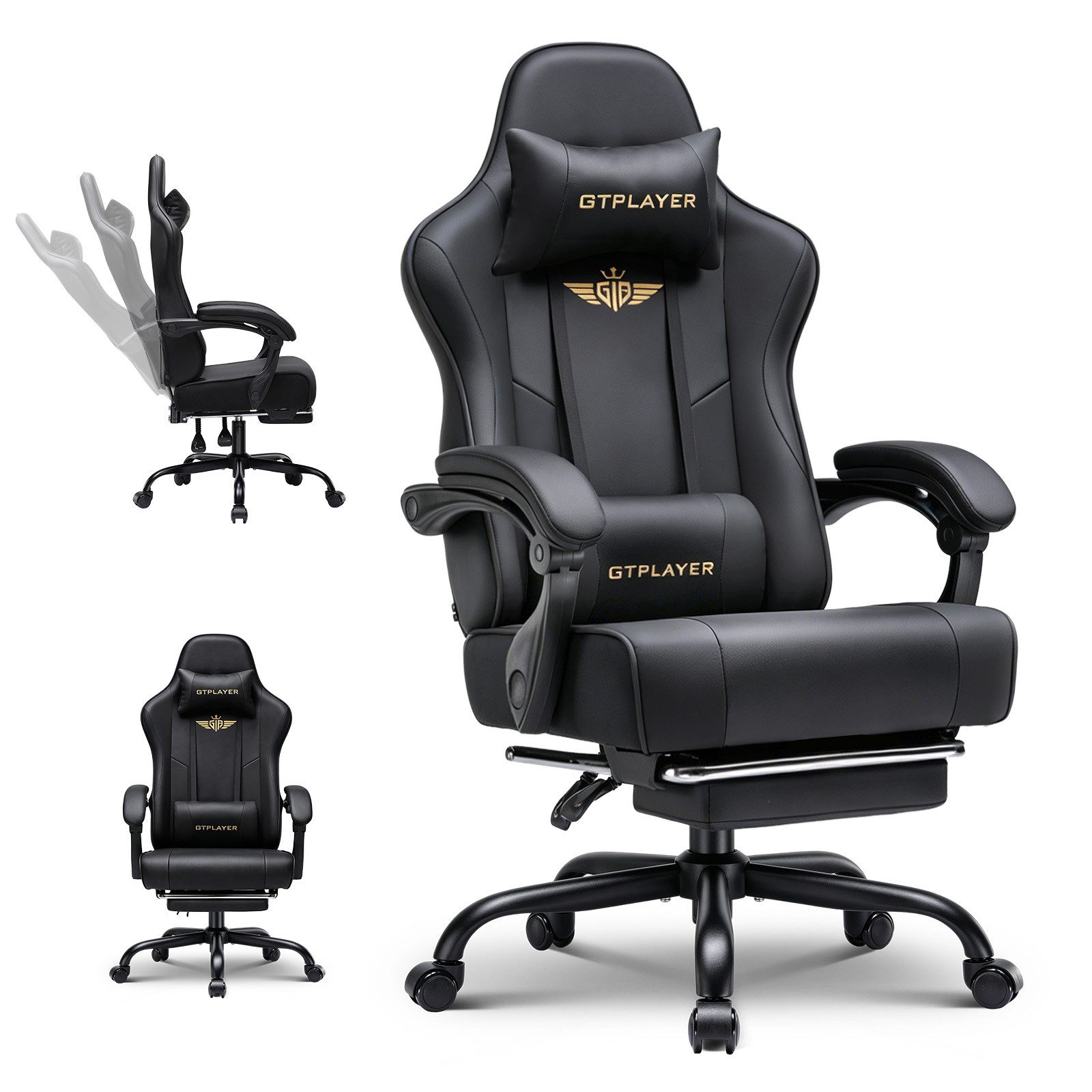 GTPLAYER Gaming-Stuhl Gaming Stuhl Chair Gamer Sessel - Ergonomischer Gamer Stuhl, mit Fußstütze Kopfstütze und Lordosenstütz 180kg