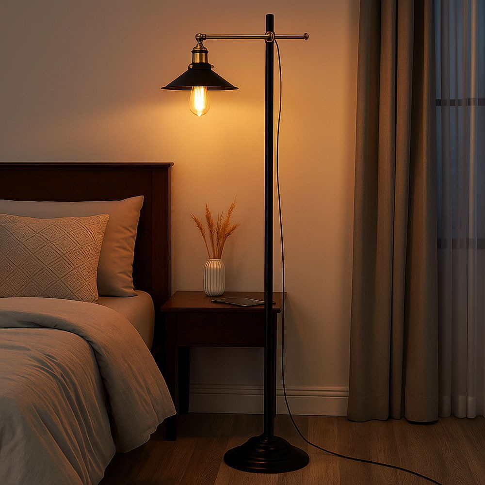 GLOBO LIGHTING LED Stehlampe, Leuchtmittel inklusive, Warmweiß, LED Stehleuchte Filament schwarz Altmessing Höhenverstellbar H 155 cm