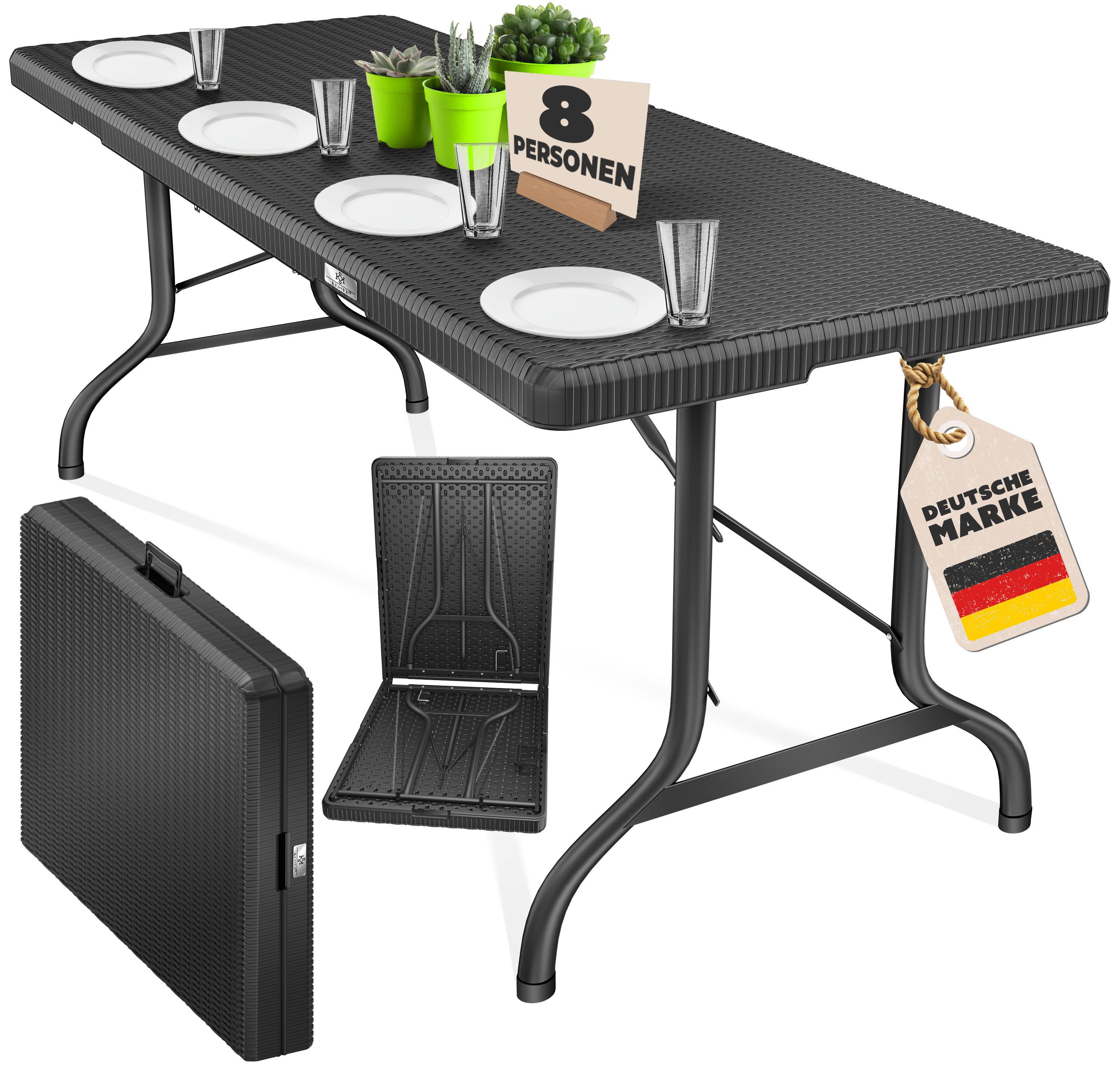 KESSER Tabletttisch, Buffettisch Tisch klappbar Kunststoff 183x76 cm Rattan Optik