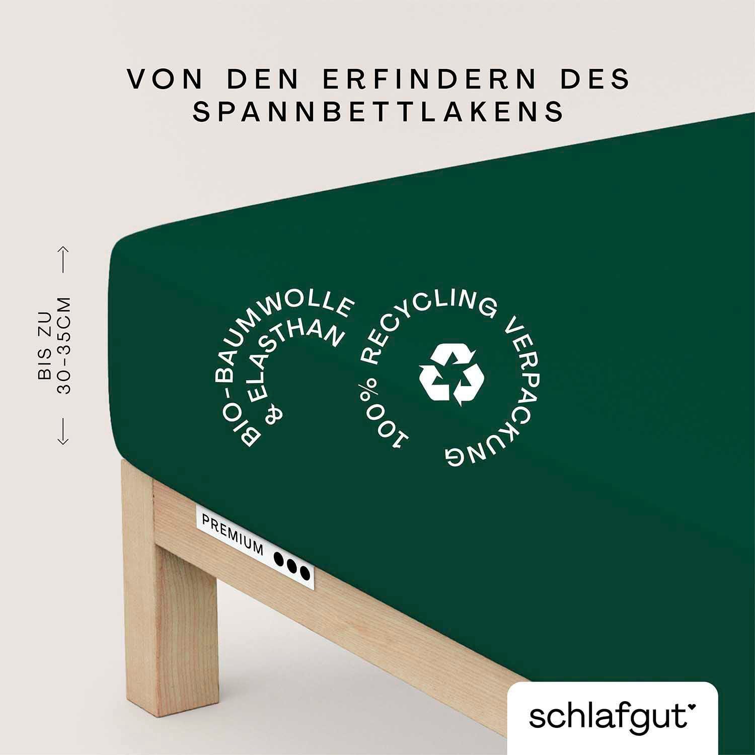 Spannbettlaken Premium, Schlafgut, Mako-Zwirn-Jersey, Gummizug: Verpackung Waste green Stück), (1 Zero rundum, deep nachhaltige