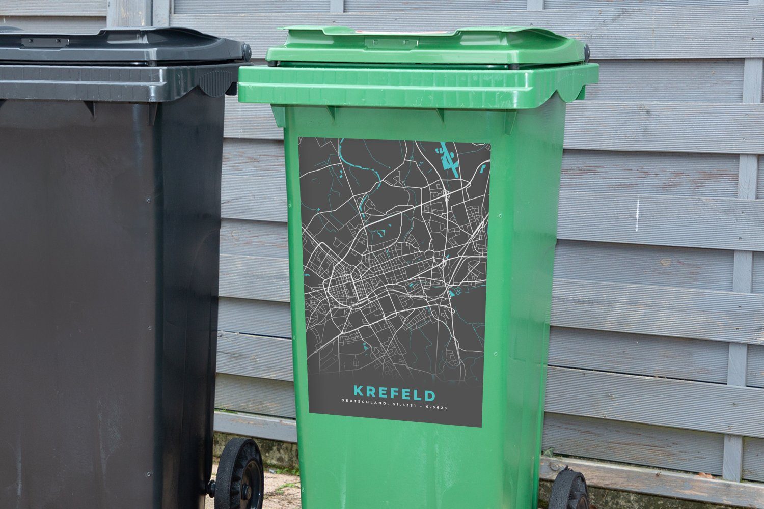 Sticker, Abfalbehälter Krefeld MuchoWow Wandsticker Deutschland - - Mülltonne, - (1 Mülleimer-aufkleber, - Container, Karte Blau St), Stadtplan