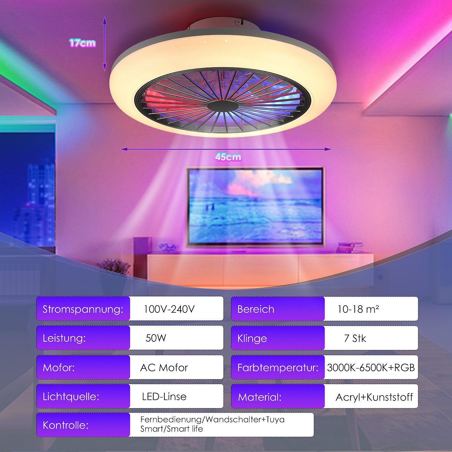 LETGOSPT Deckenleuchte 50W Deckenlampe RGB Farbwechsel günstig online kaufen