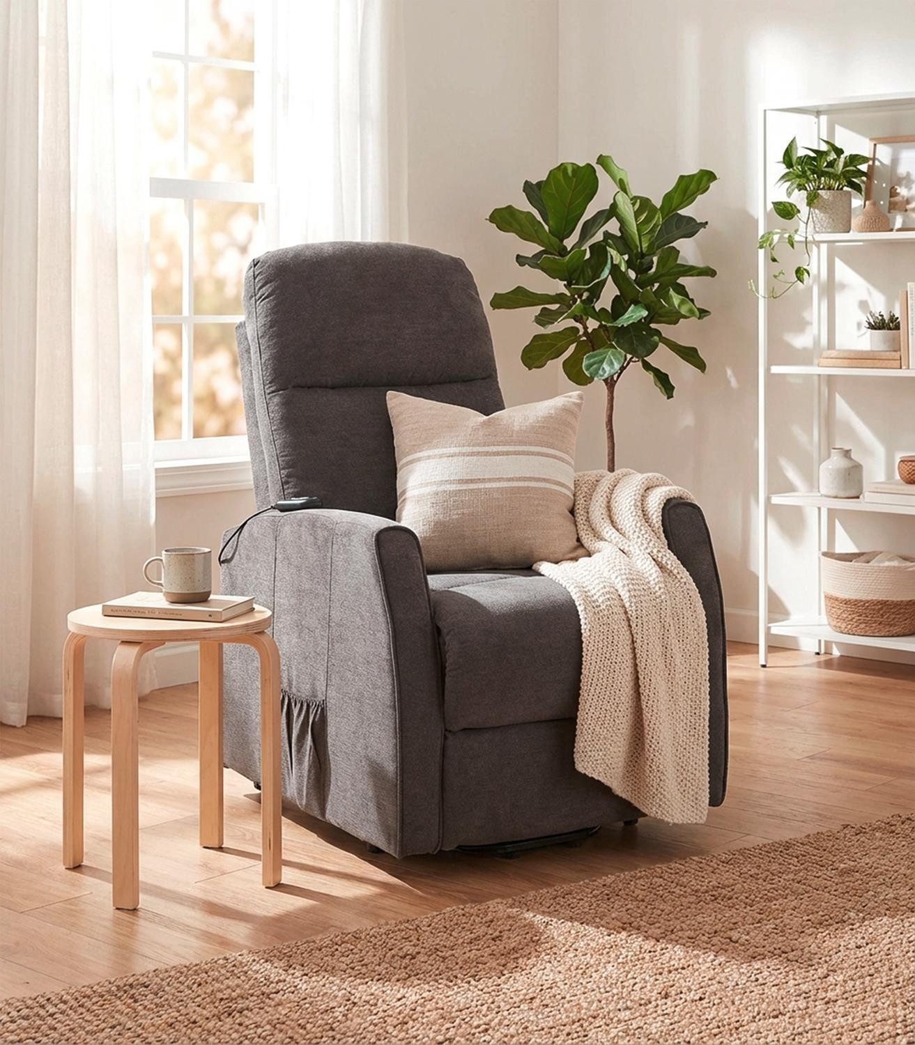 Femo Trade Relaxsessel FM-5202L, Taupe, Mikrofaser, Aufstehhilfe, Relaxfunktion, mit Motor, B 69 x H 106 x T 86 cm