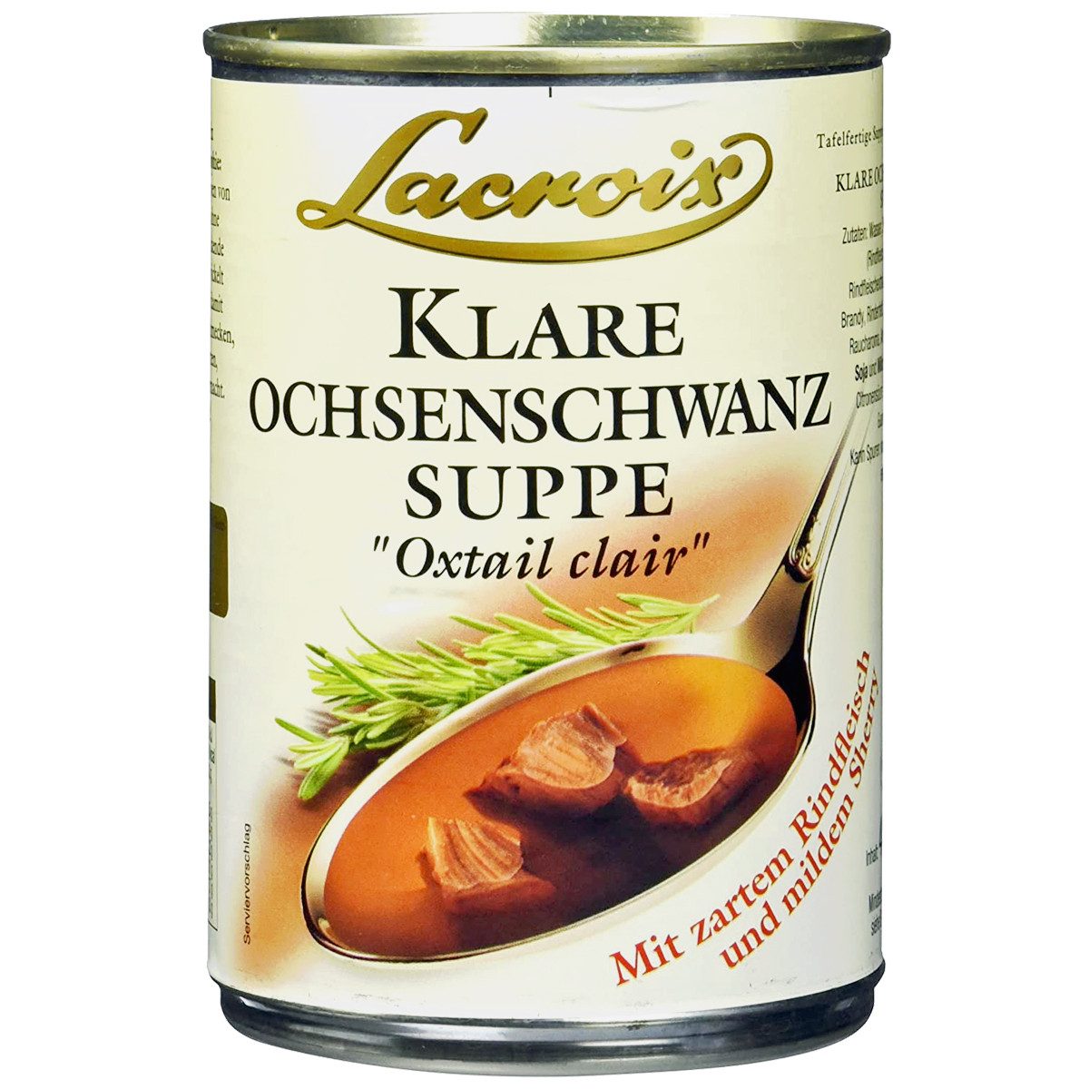 Lacroix Fertiggericht, Lacroix Ochsenschwanz Suppe klar mit zartem Rindfleisch 400ml
