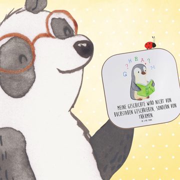 Mr. & Mrs. Panda Getränkeuntersetzer Pinguin Legasthenie - Weiß - Geschenk, Rechtschreibstörung, Bierdecke, 1-tlg., Glänzende Oberfläche
