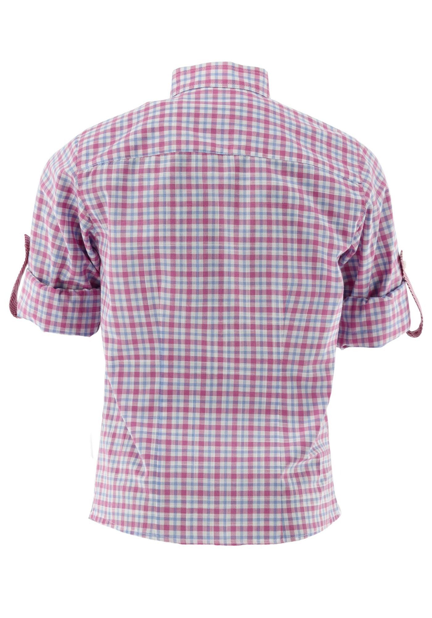 OS Trachten Trachtenbluse Xadora Regular Fit, Krempelarm, Stehkragen, Stickerei, Kontrast, Mädchenbluse