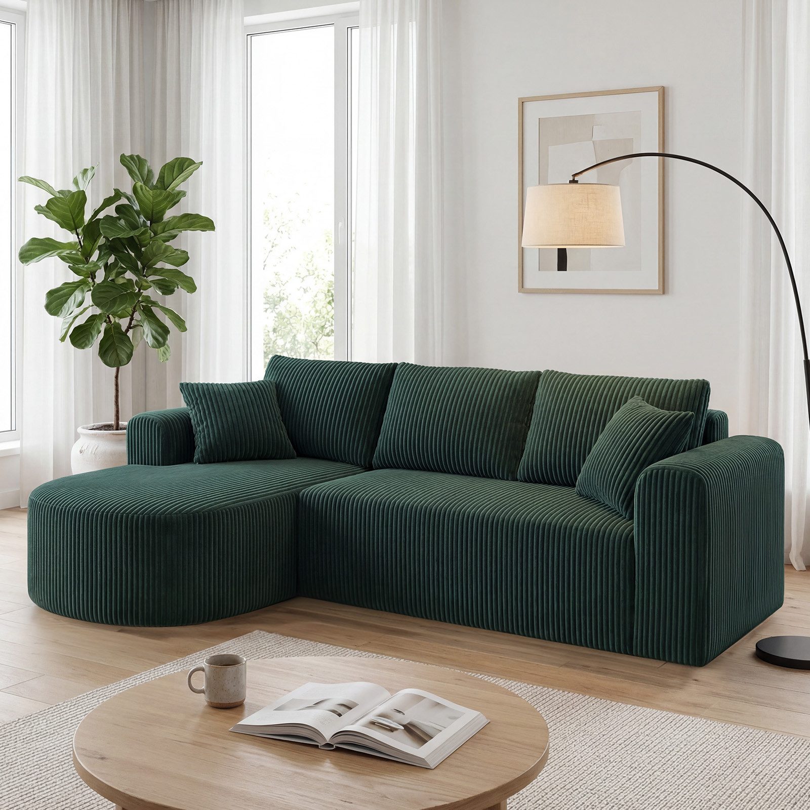 COMHOMA Sofa Ecksofa mit Schlaffunktion, Corduroy Modulares Boneless Couch, mit Chaiselongue, L-Form Schlafsofa, Sektionssofas mit Kissen & Seitentaschen