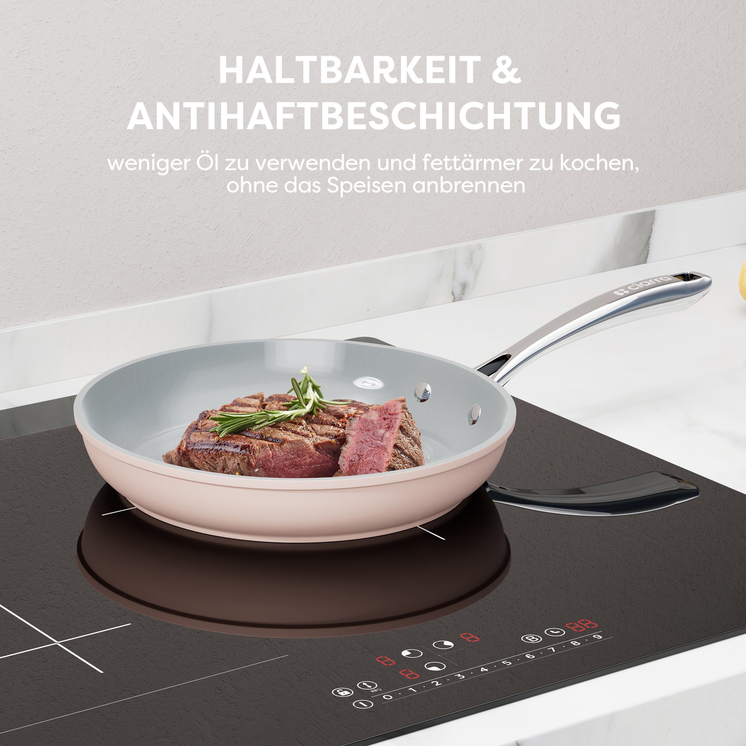 CIARRA Topf-Set MOP7-4, Gusseisen, Keramik, Aluminium (Topf- & Pfannen-Sets, 4-tlg., Backofen, Induktionsgeeignet), Ciarra Beyond Kochgeschirr Pfannenset Antihaftbeschichtung mit Deckeln