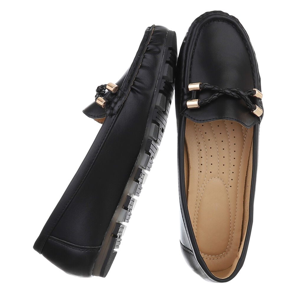 Ital-Design Elegante Mokassins mit geflochtener Schnürung für Damen Slipper (89930185) Flach Mokassins in Schwarz