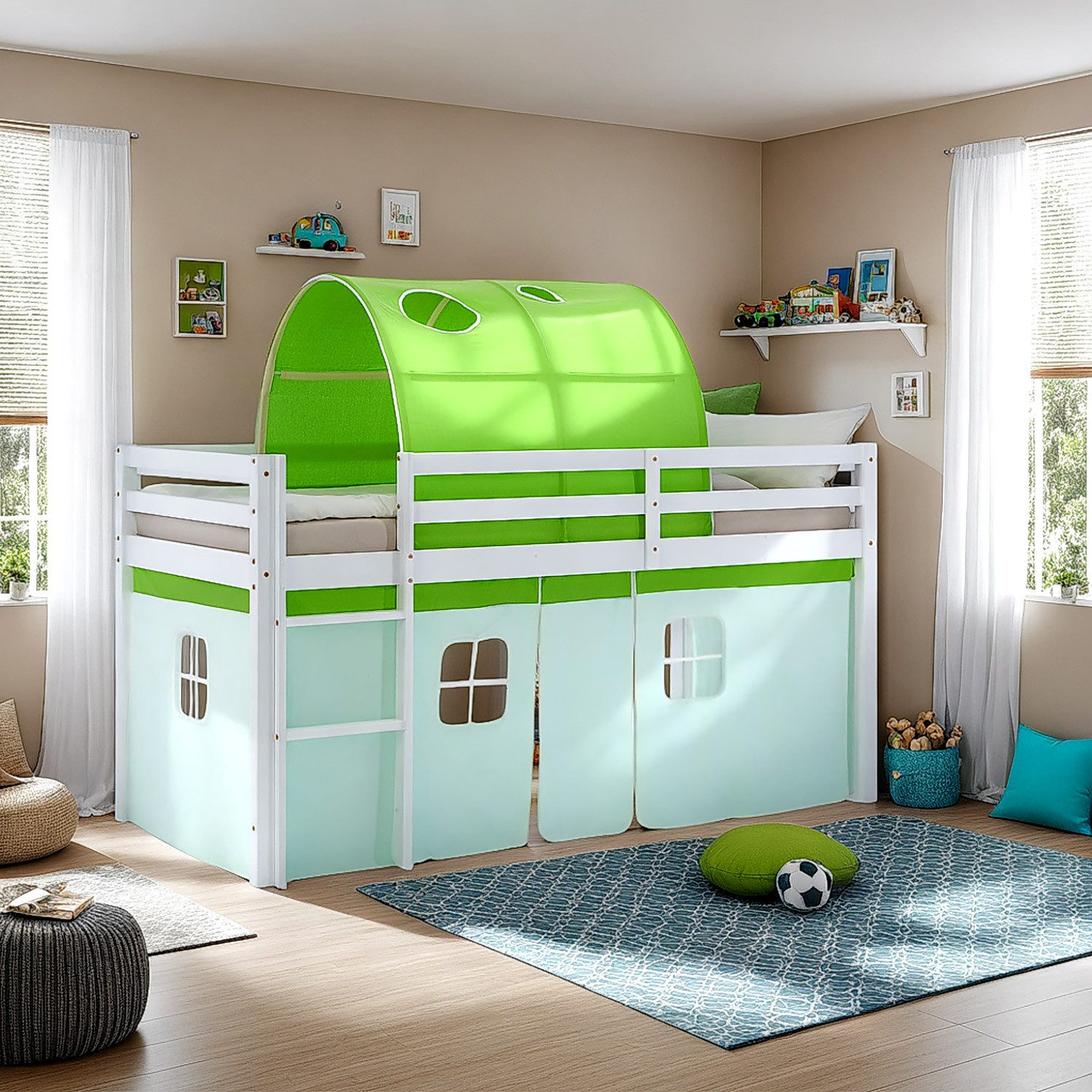 Homestyle4u Hochbett 90x200 Vorhang Stockbett Kinderbett günstig online kaufen