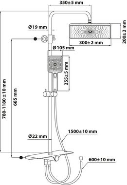 SCHÖNER WOHNEN-Kollektion Duschsystem Verina, Höhe 118 cm, 3 Strahlart(en), Wassersparend, Umstellknopf, Ablage, Gleiter, Antikalk, Chrom